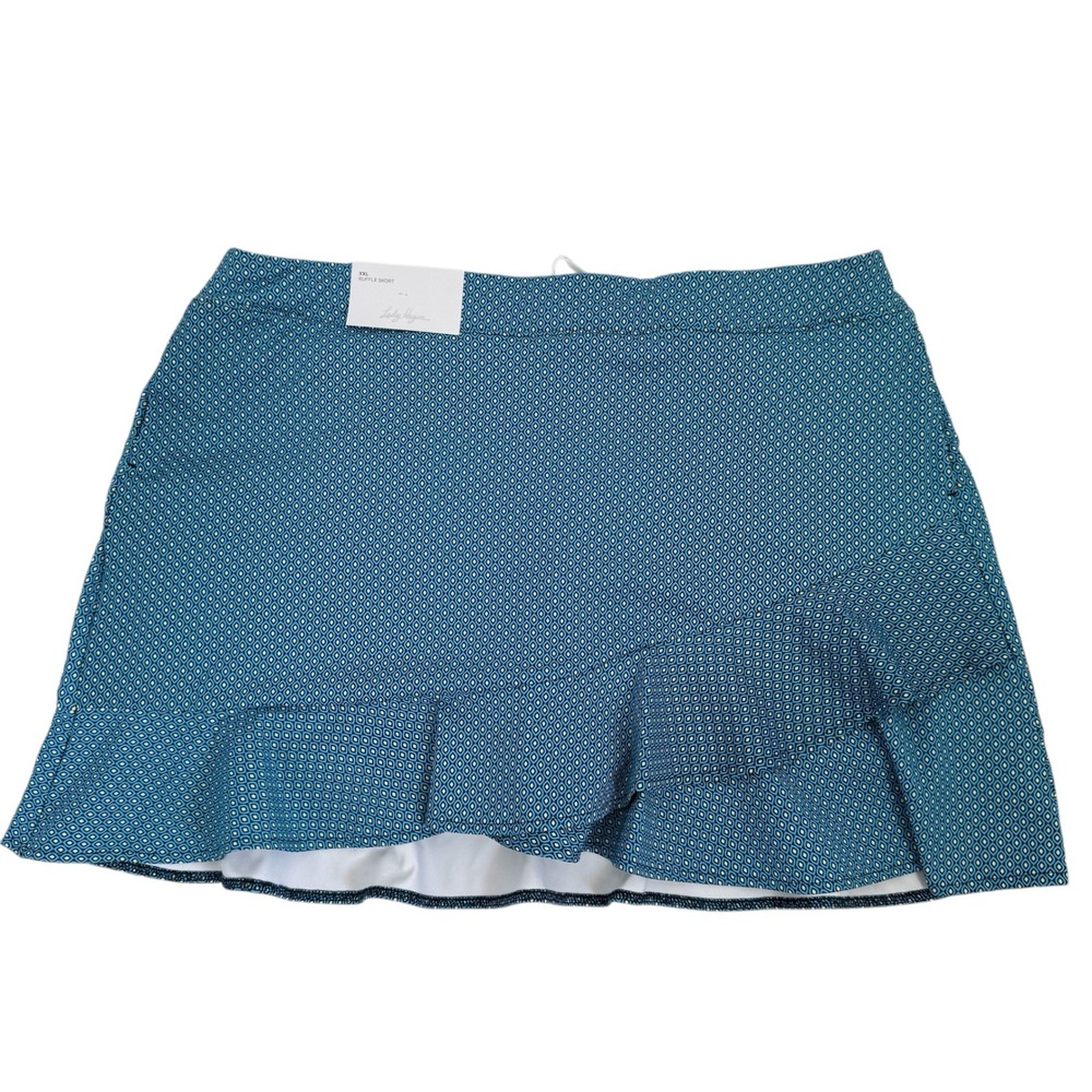 Lady Hagen Overlap Ruffle Skort Athletic‎ Geo Print Blue XXL NWT